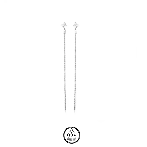 Sterling Silver Long Butterfly Earrings