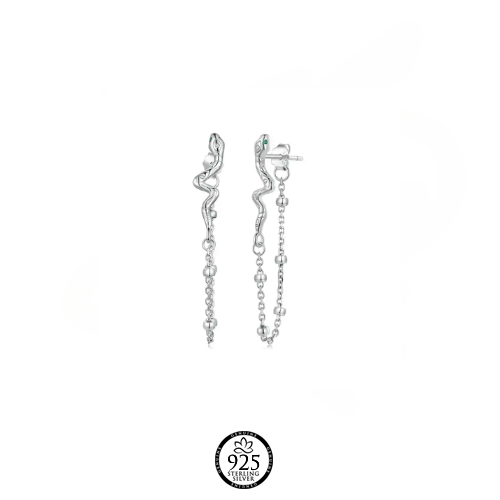 Sterling Silver Dangle Beads Snakes Earrings