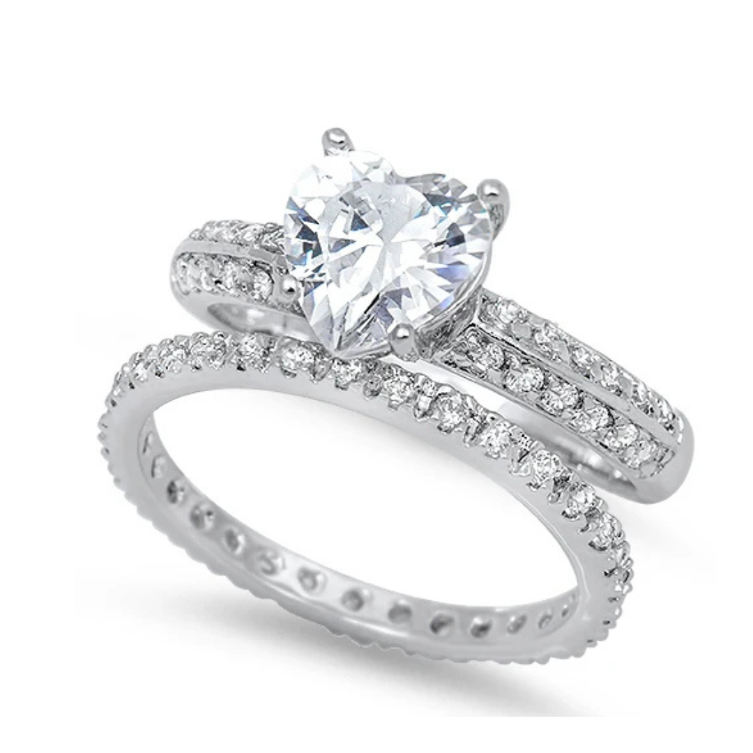 Sterling Silver Marsella Heart Engagement Duo Ring