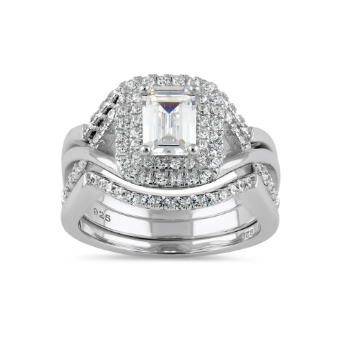 Sterling Silver Camille Halo Triple Engagement Ring