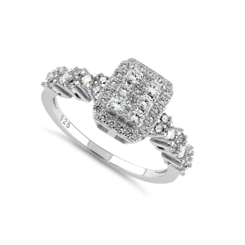 Sterling Silver Loana Halo Cluster Engagement Ring