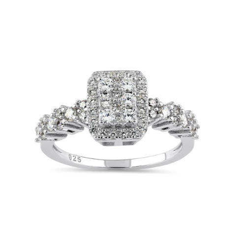 Sterling Silver Loana Halo Cluster Engagement Ring