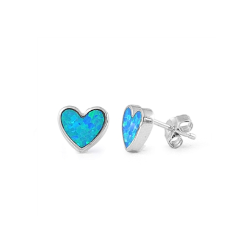 Sterling Silver Blue Opal Sweet Hearts Earrings