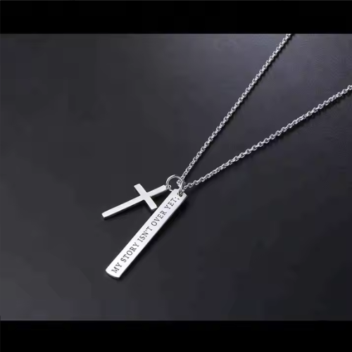 Sterling Silver Semicolon and Cross Necklace