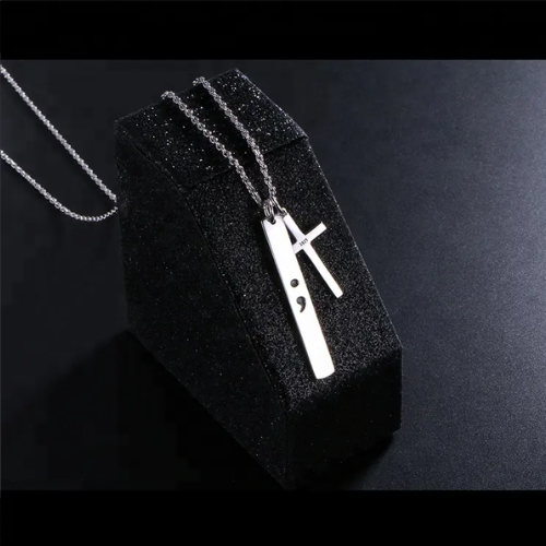 Sterling Silver Semicolon and Cross Necklace