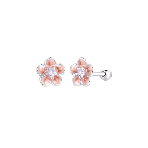 Sterling Silver Cherry Blossom Screw Earrings