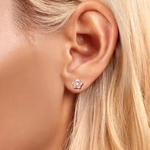 Sterling Silver Cherry Blossom Screw Earrings