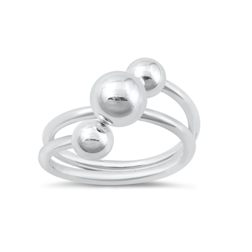 Sterling Silver Balls Double Band Ring