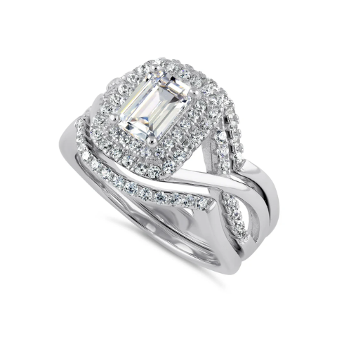 Sterling Silver Camille Halo Triple Engagement Ring