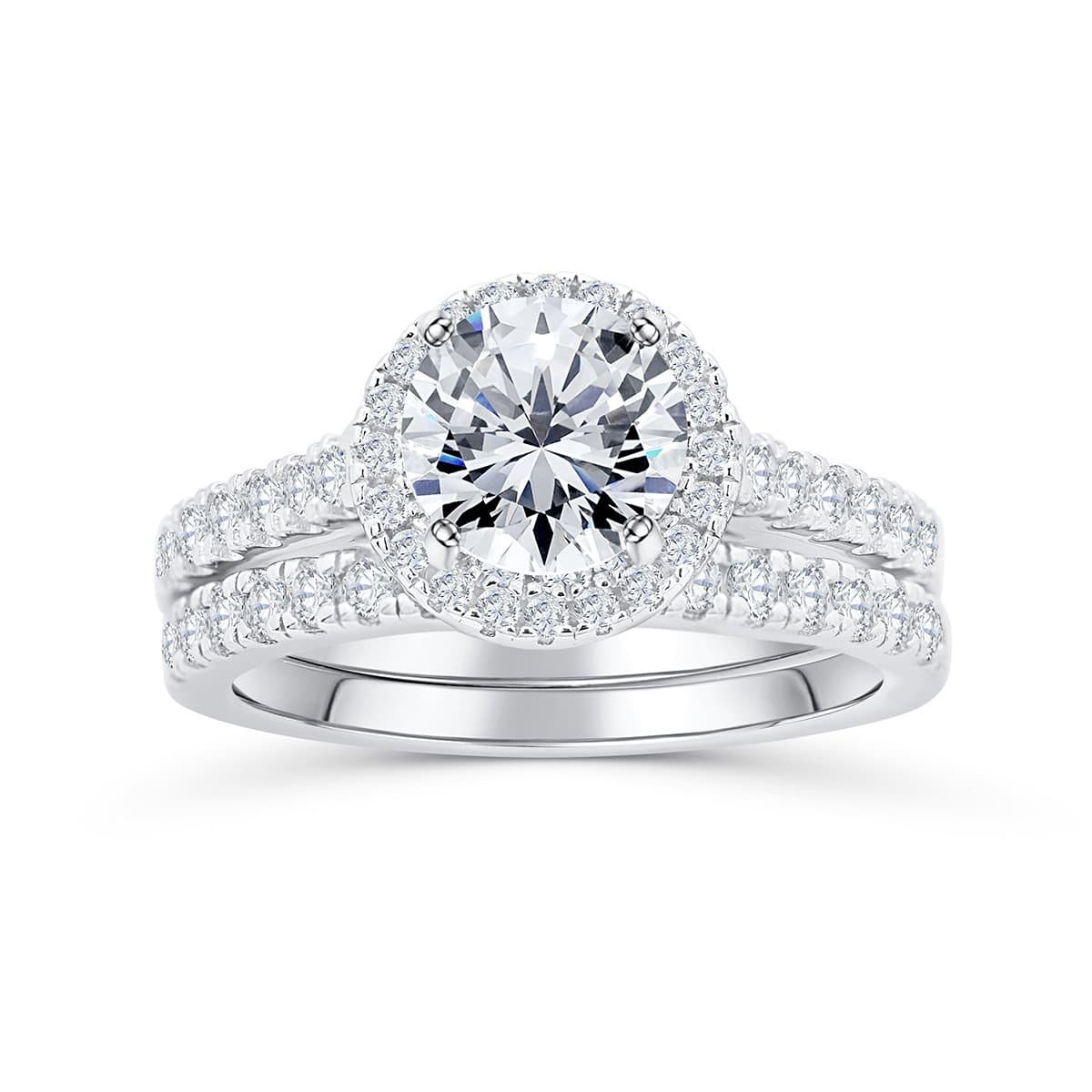 Sterling Silver Round Cut Crystals Engagement Ring