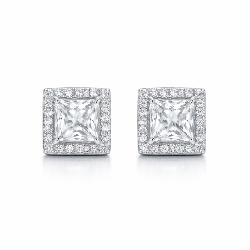 Sterling Silver Square Crystal Earrings