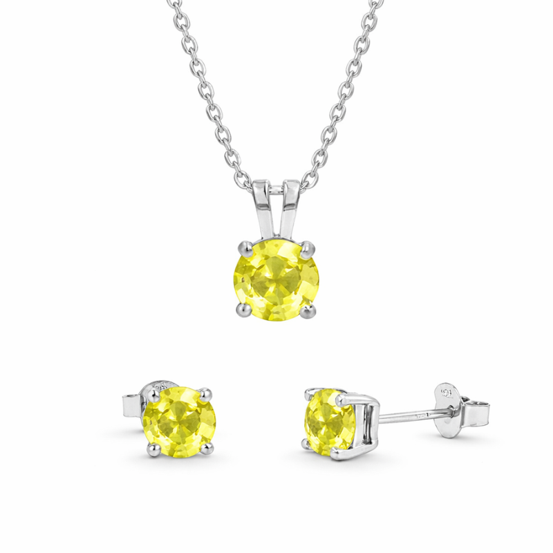Sterling Silver Light Peridot Crystal Stone Set