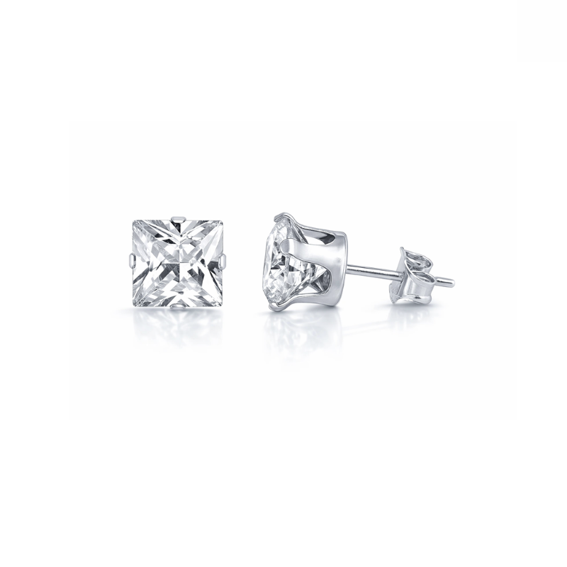 Sterling Silver 5mm Princess Cut Stud Earrings