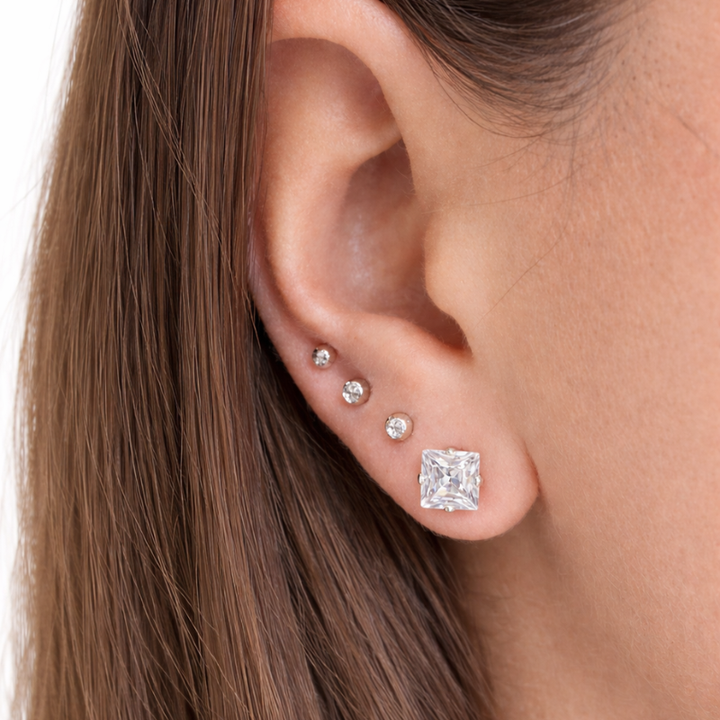 Sterling Silver 5mm Princess Cut Stud Earrings