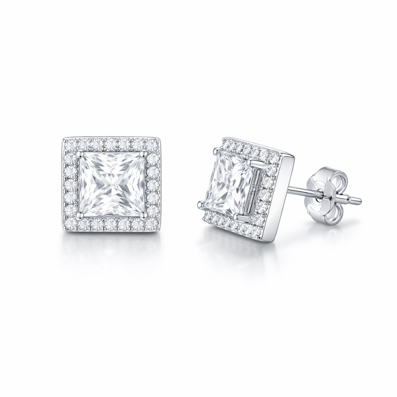 Sterling Silver Square Crystal Earrings