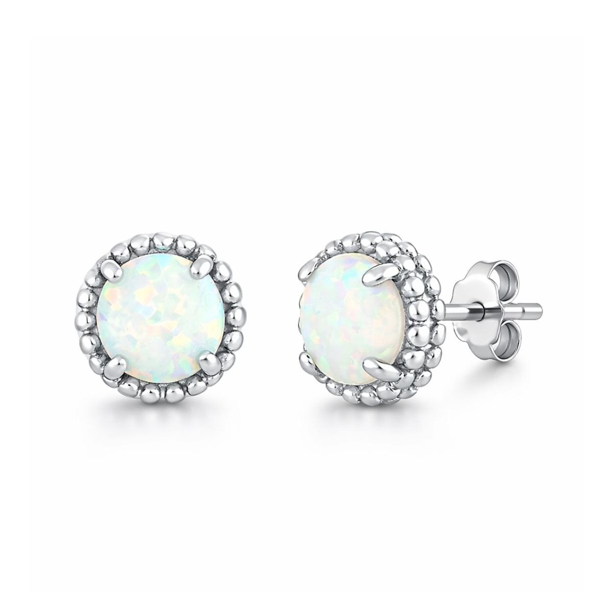 Sterling Silver White Opal Beaded Earrings