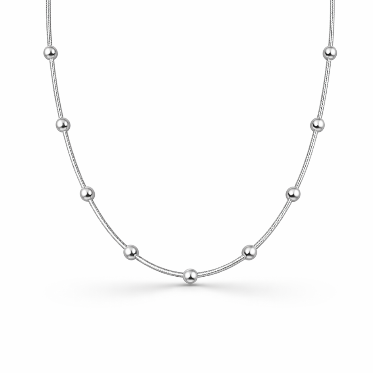 Sterling Silver Snake Chain Beads Necklace