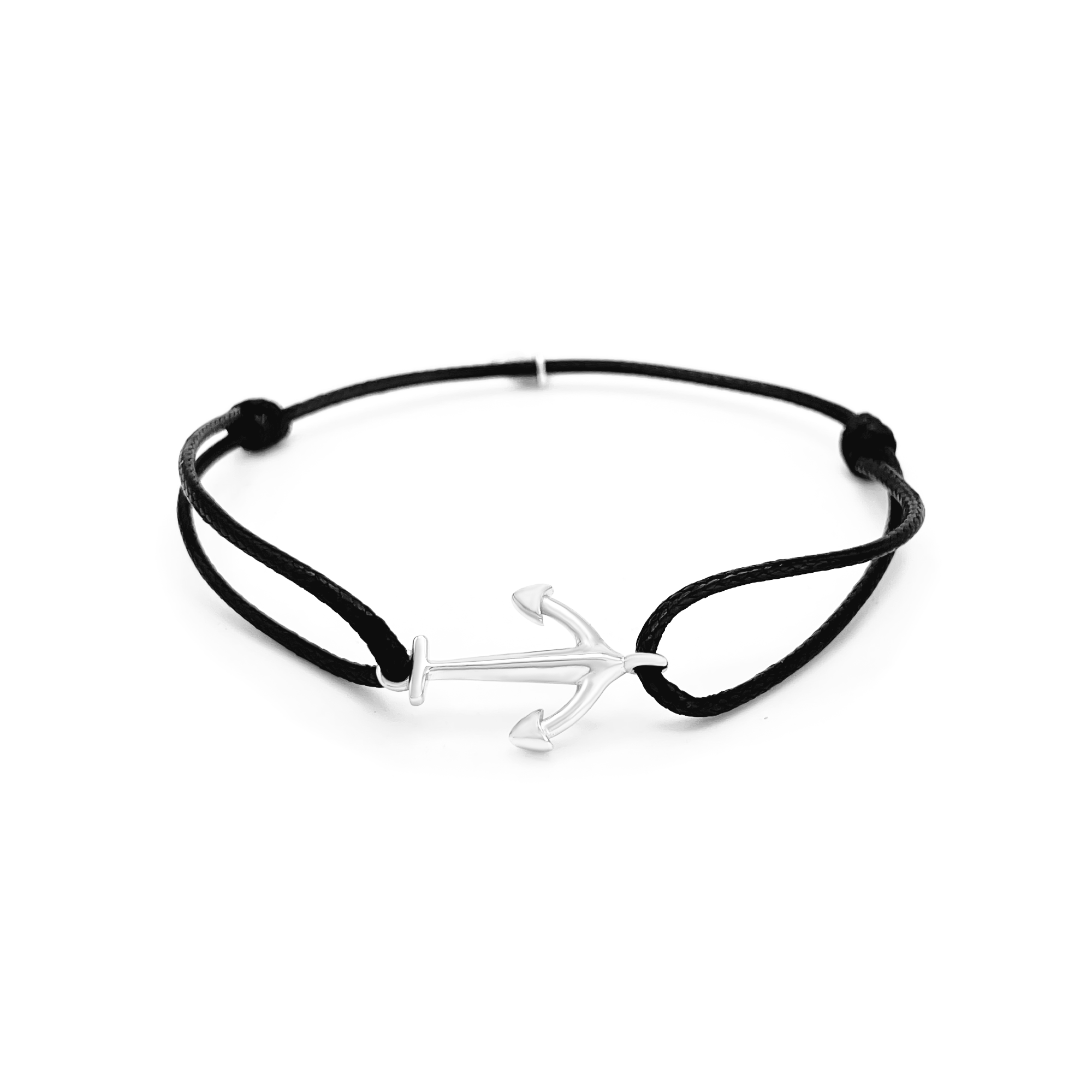Sterling Silver Anchord Black Cord Bracelet