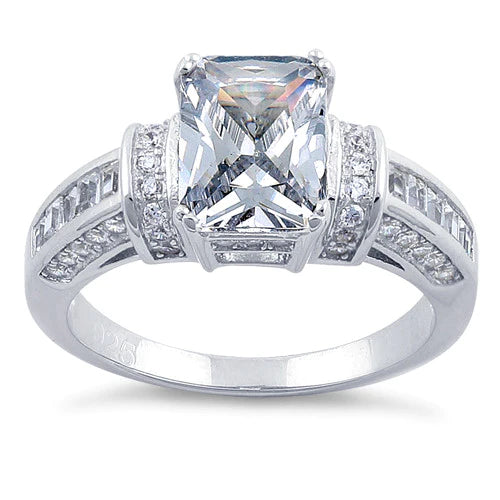 Sterling Silver Lucerna Emerald Cut Engagement Ring