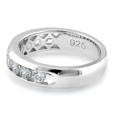 Sterling Silver Round Crystal Men's Band