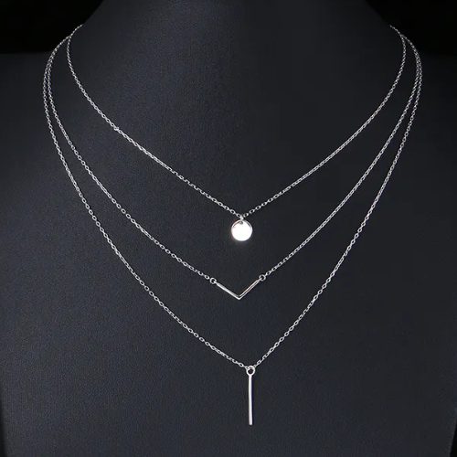 Sterling Silver Triple Layer Minimalist Necklace