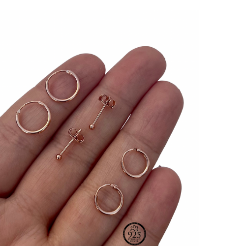Sterling Silver 18K Rose Gold Plated Mini Hoops