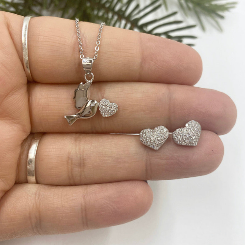 Sterling Silver Sparrow of Love Crystals Necklace