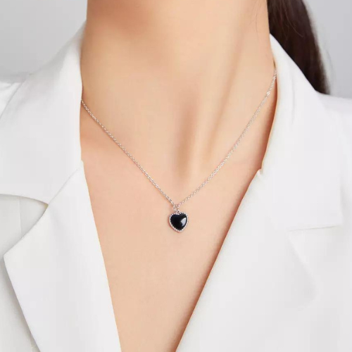 Sterling Silver The Black Heart Necklace