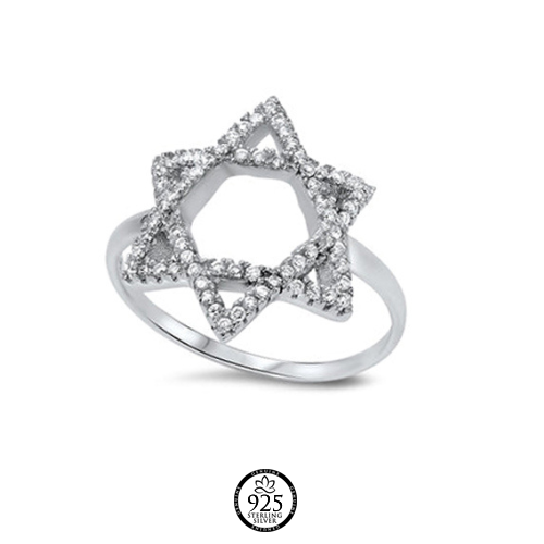 Sterling Silver Star of David Crystals Rings