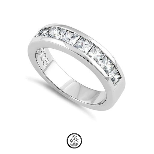 Sterling Silver Square Cut Crystal Men's Band