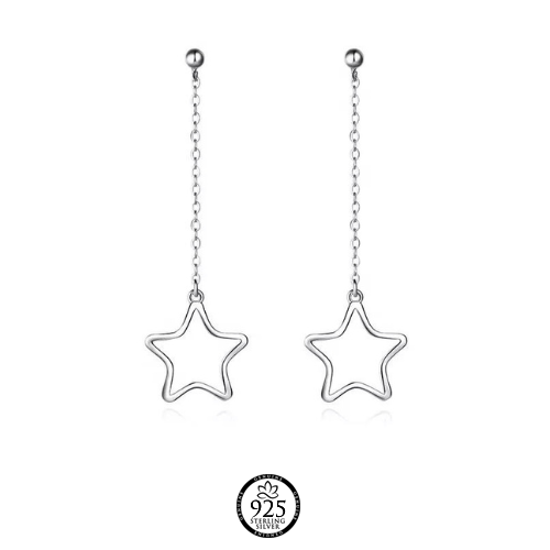 Sterling Silver Diva Long Star Earrings
