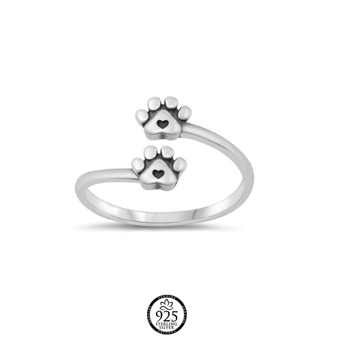 Sterling Silver Paw & Heart Ring