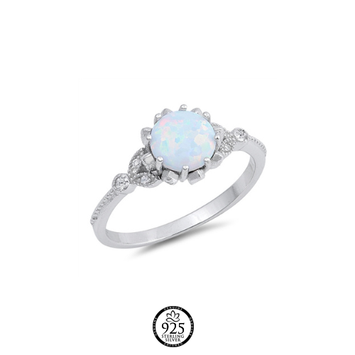 Sterling Silver Fancy White Opal Ring
