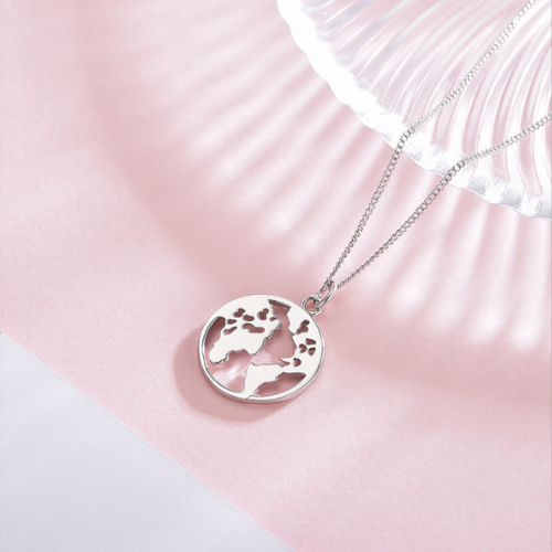 Sterling Silver World Map Necklace