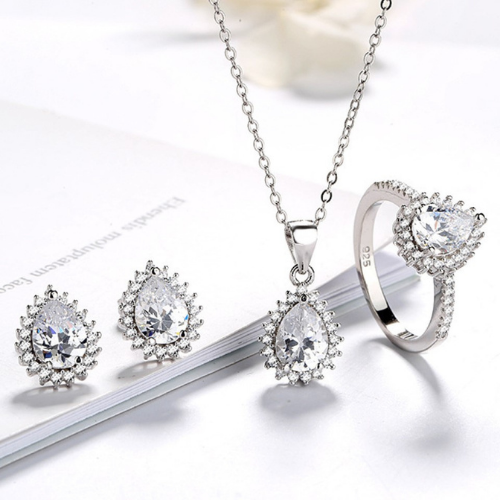 Sterling Silver Pear-Shape Crystals Set