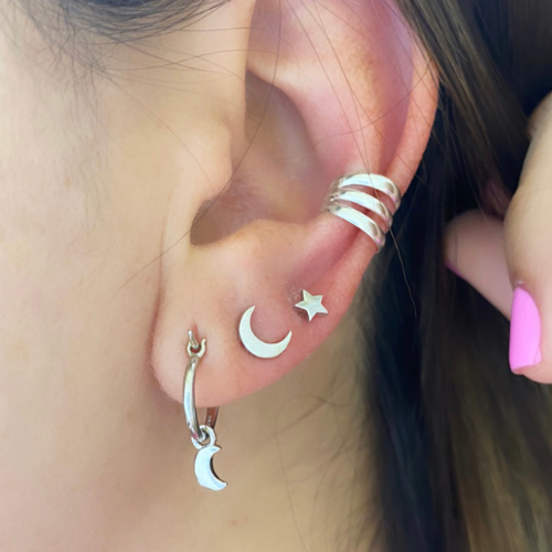 Sterling Silver 3 Row Polished Ear Cuff