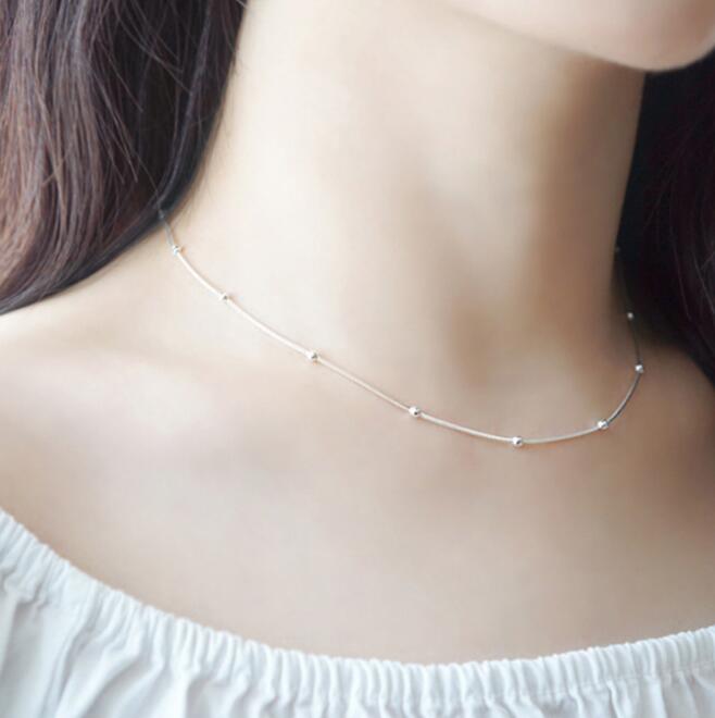 Sterling Silver Snake Chain Beads Necklace