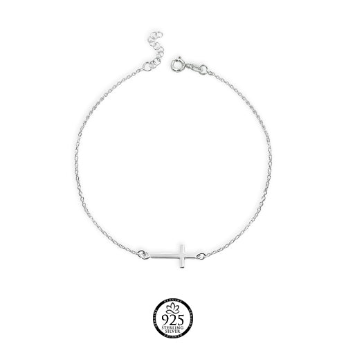Sterling Silver Sideways Cross Anklet