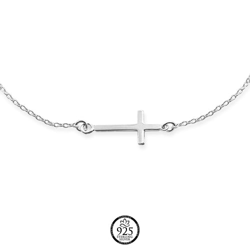 Sterling Silver Sideways Cross Anklet