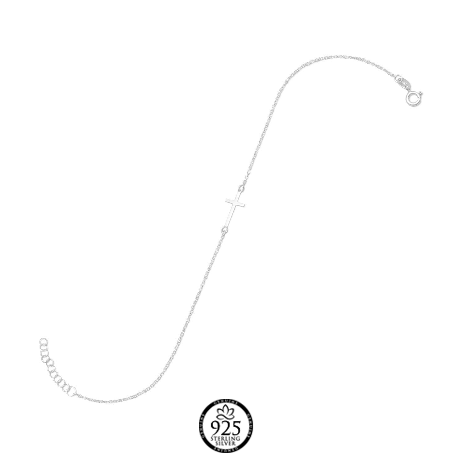 Sterling Silver Sideways Cross Anklet