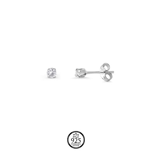 Sterling Silver 3mm Crystal Stud Earrings