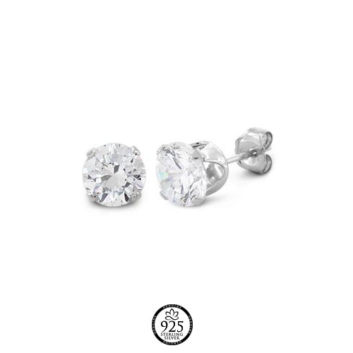 Sterling Silver Round Cut 7mm Crystals Earrings