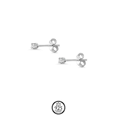 Sterling Silver 2mm Round Clear Crystal Earrings