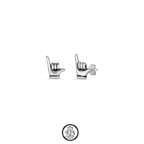 Sterling Silver Hawaiian Shaka Stud Earrings