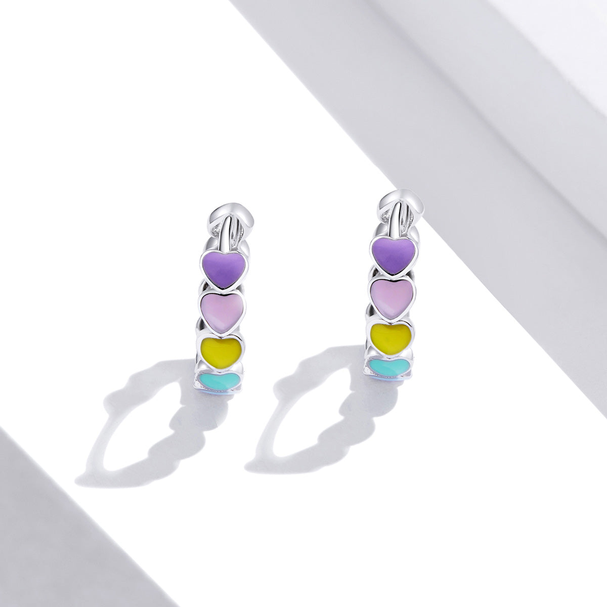 Sterling Silver Candy Rainbow Hearts Earrings