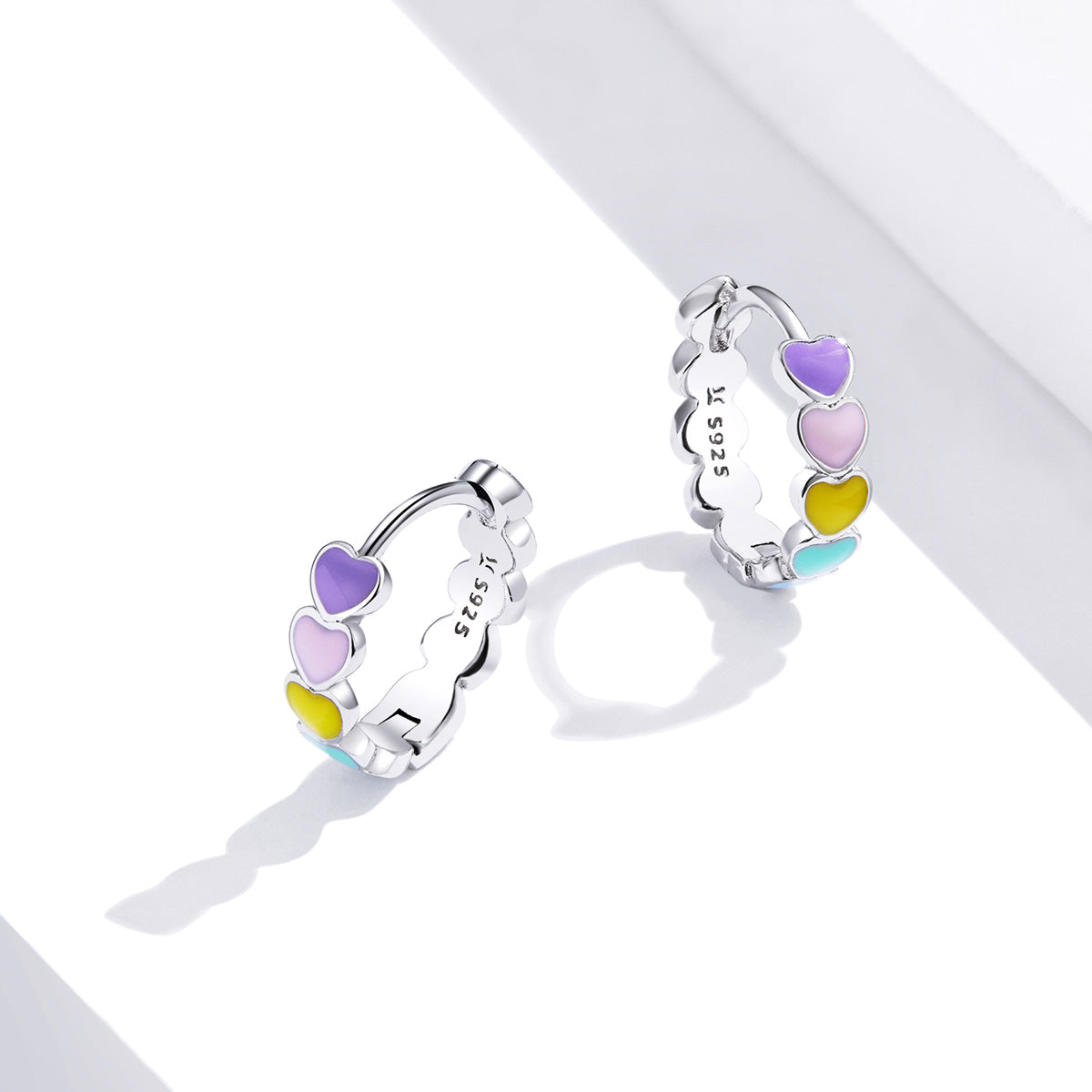 Sterling Silver Candy Rainbow Hearts Earrings