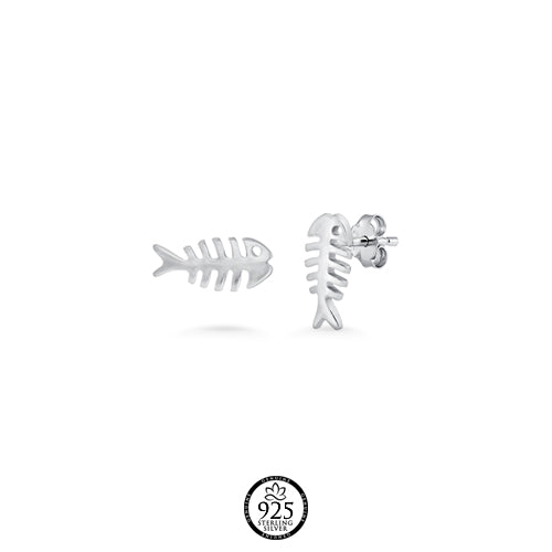 Sterling Silver Fish Skeleton Earrings