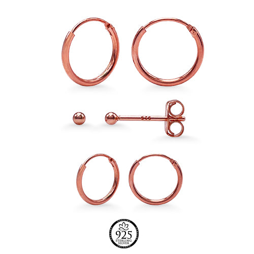 Sterling Silver 18K Rose Gold Plated Mini Hoops