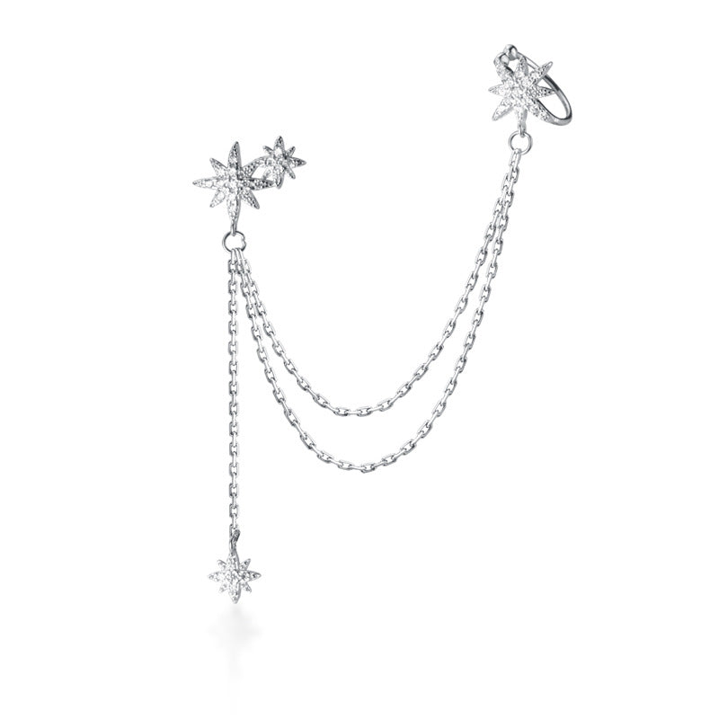 Sterling Silver Star Clip Tassel Earring