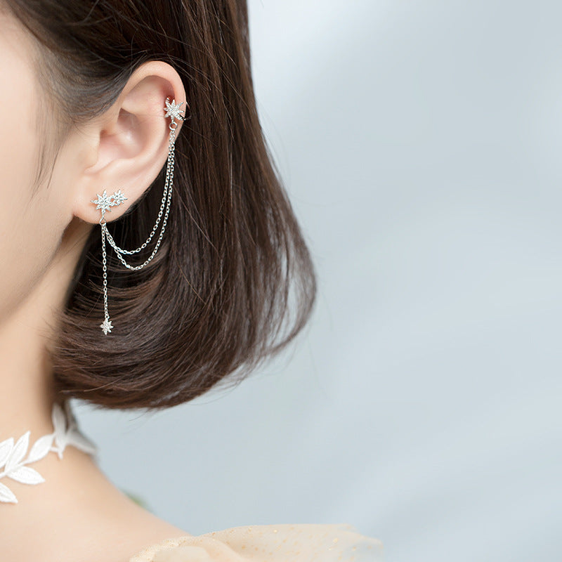 Sterling Silver Star Clip Tassel Earring